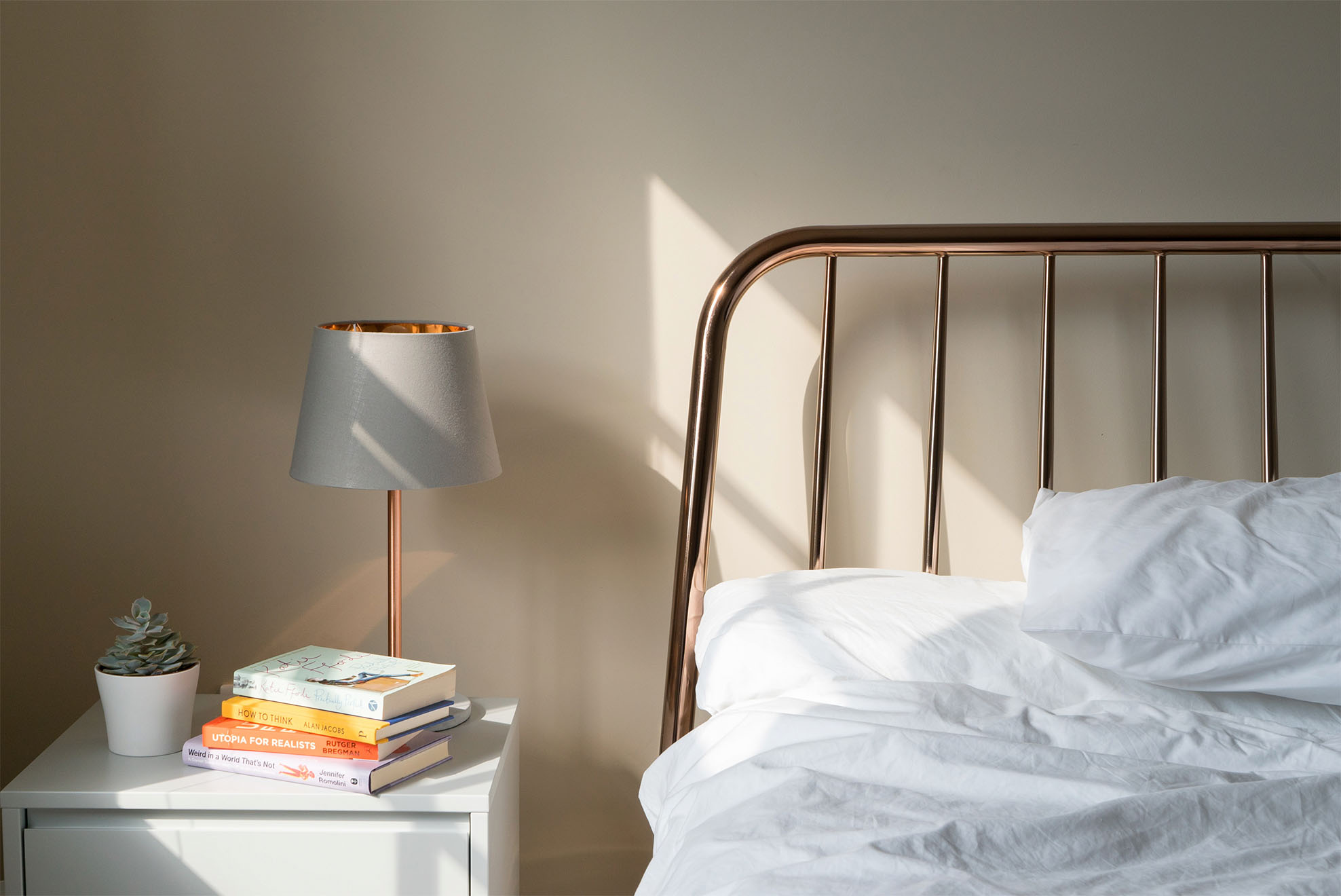 metal bedframe with bedside table